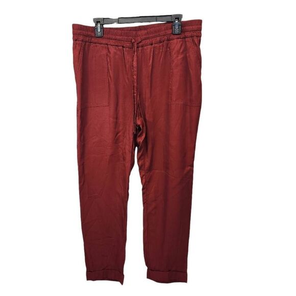 Ann Taylor LOFT Large Petite Elastic Tie Waist Pants Cuffed Cropped Copper Red - Picture 1 of 8